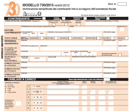 Modello 730 2013 in PDF da scaricare e stampare