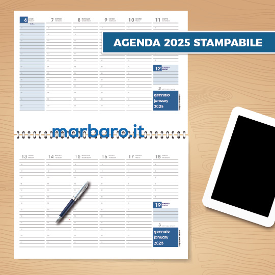 Agenda da tavolo 2025 settimanale orizzontale da stampare