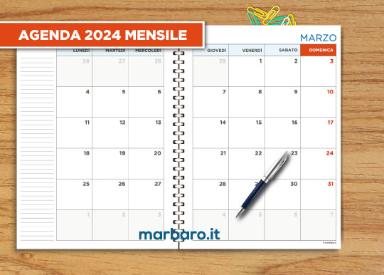 Agenda 2024 mensile in PDF stampabile, agenda mensile 2024