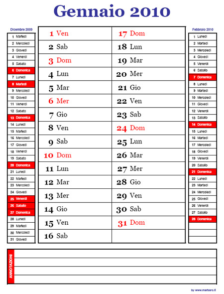 Calendario 2010 12 mesi da scaricare gratis e stampare