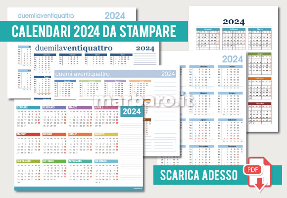 Calendari 2024 da stampare con le festività italiane
