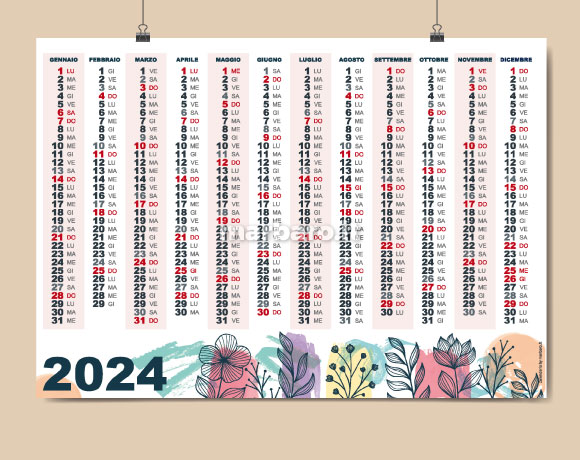 Calendario Da Muro Semplice 2024 Con Pianificatore Settimanale