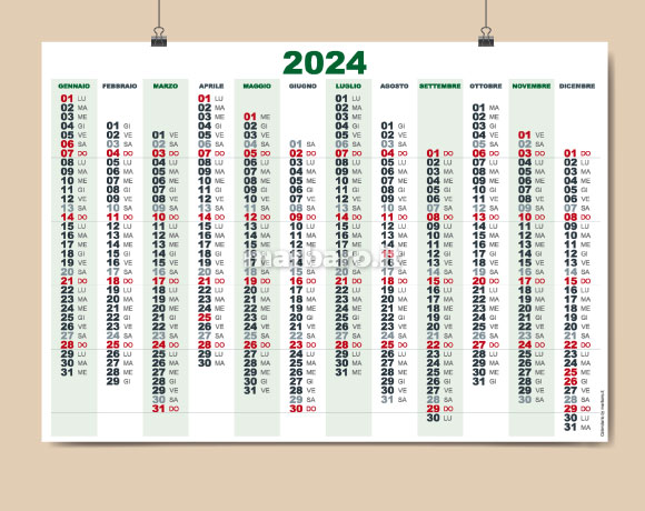 Calendario Da Muro Semplice 2024 Con Pianificatore Settimanale