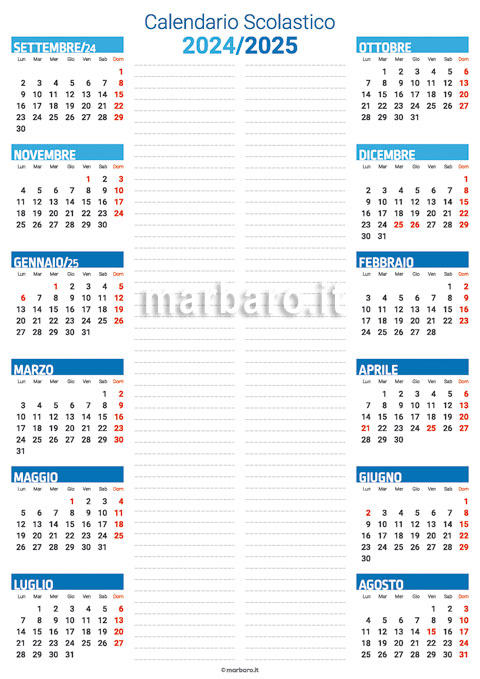 Calendario Scolastico 2024/2025 Da Stampare